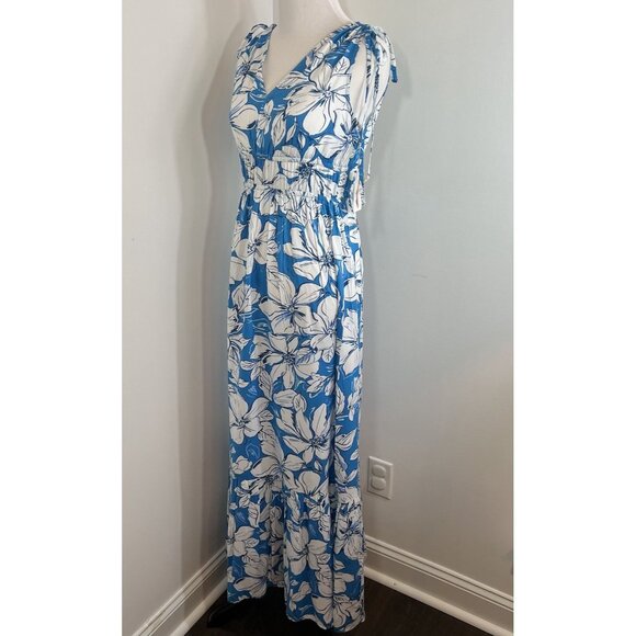 Jessica Simpson Maxi Dress Size S Blue Floral Smocked Tiered Ruched Ruffle $55 - Picture 3 of 9